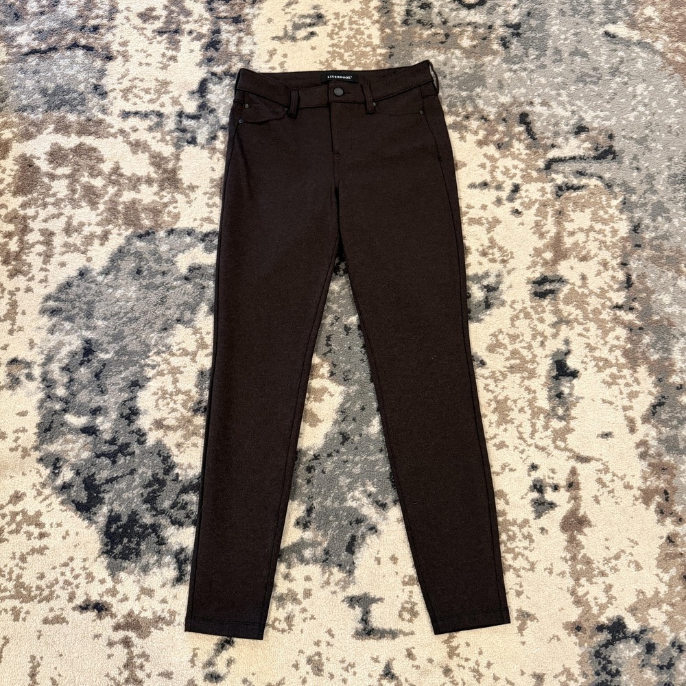 Liverpool Pants Womens 2 Brown Ponte Skinny Jegging Stretch Ankle Pockets